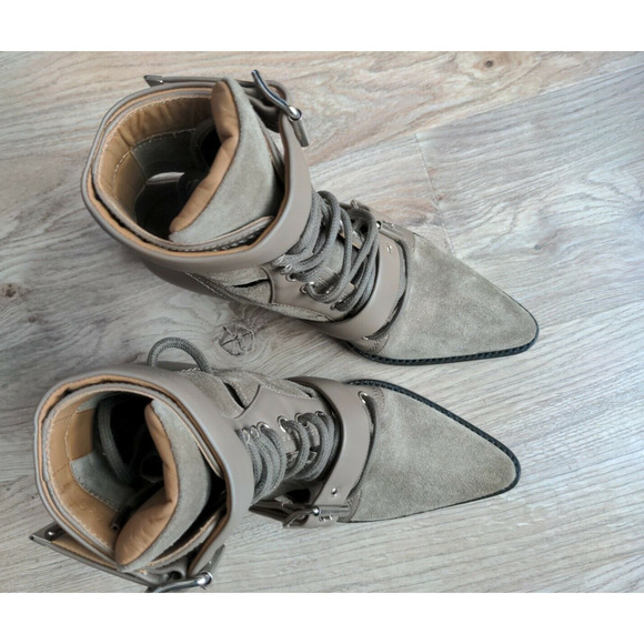 Chloe Rylee Caged Suede Taupe Buckle Ankle Boots - Picture 6 of 13